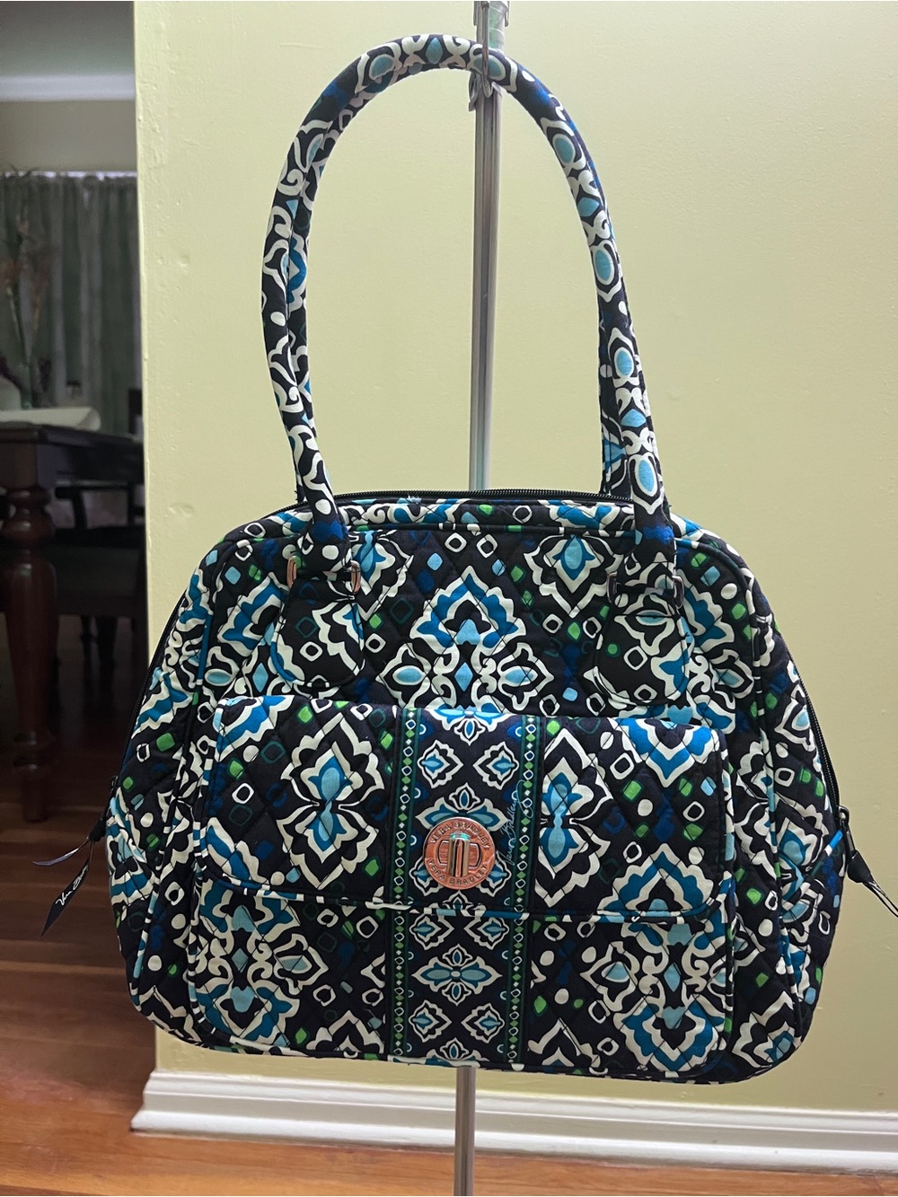 Quilted Blue Pattern Vera Bradley Turnlock Satchel
